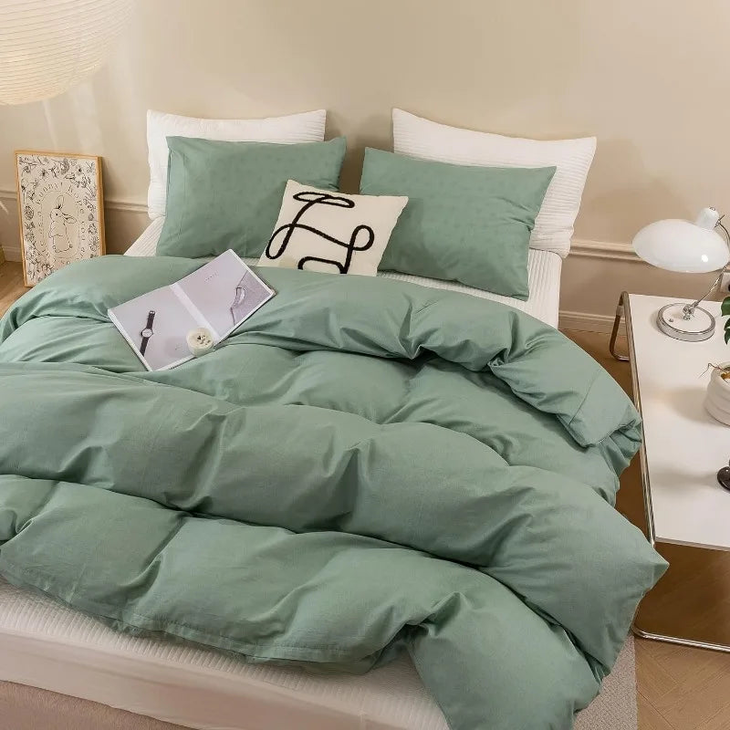 3 Piece Duvet Set, 100% Washed Cotton, With Zipper and 2 Pillowcases, Easy Care, 29 Colors, 3 Sizes