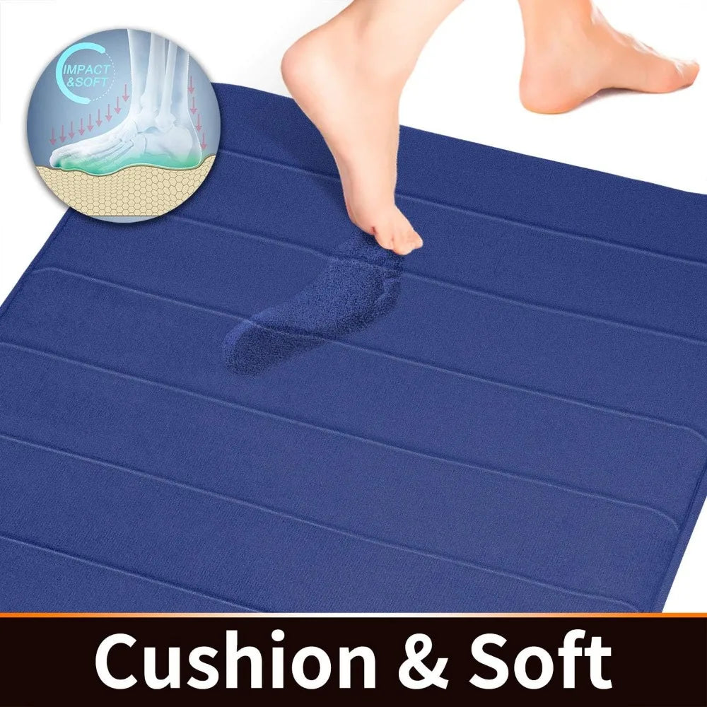 3 Piece Memory Foam Bathroom Mat Set, Non-Slip, Soft Comfortable, 3 Sizes, Blue