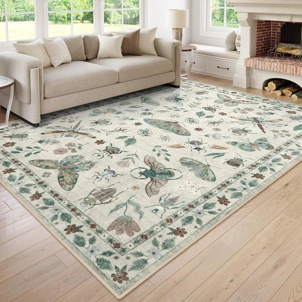 Insect Motif Area Rugs, Soft Washable, 2 Sizes, 1 Color