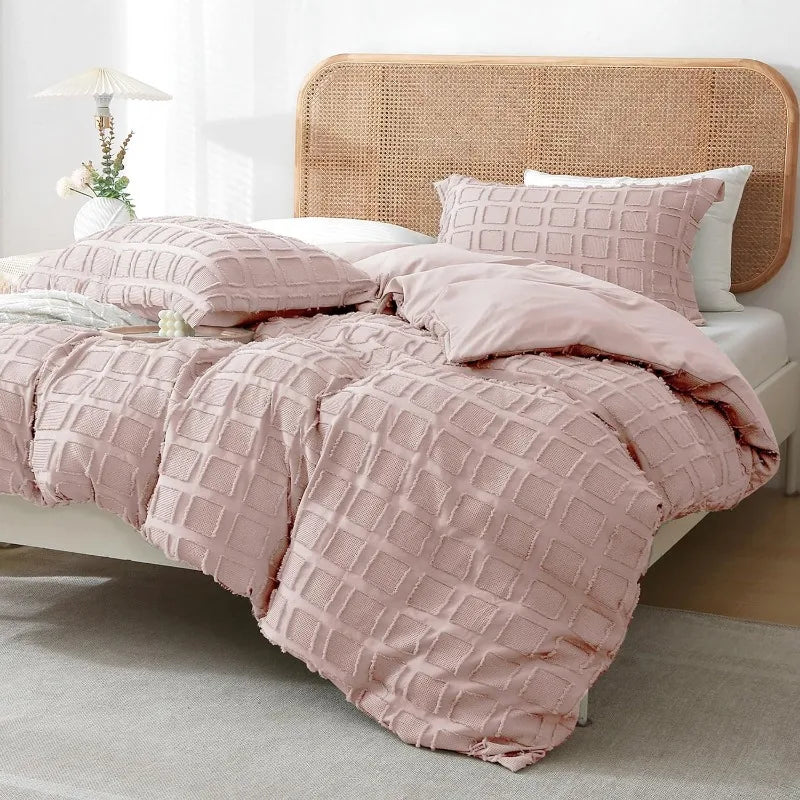 Queen Size Waffle Weave Duvet Cover Set, 3 Pieces, 100% Washed Microfiber, 8 Colors