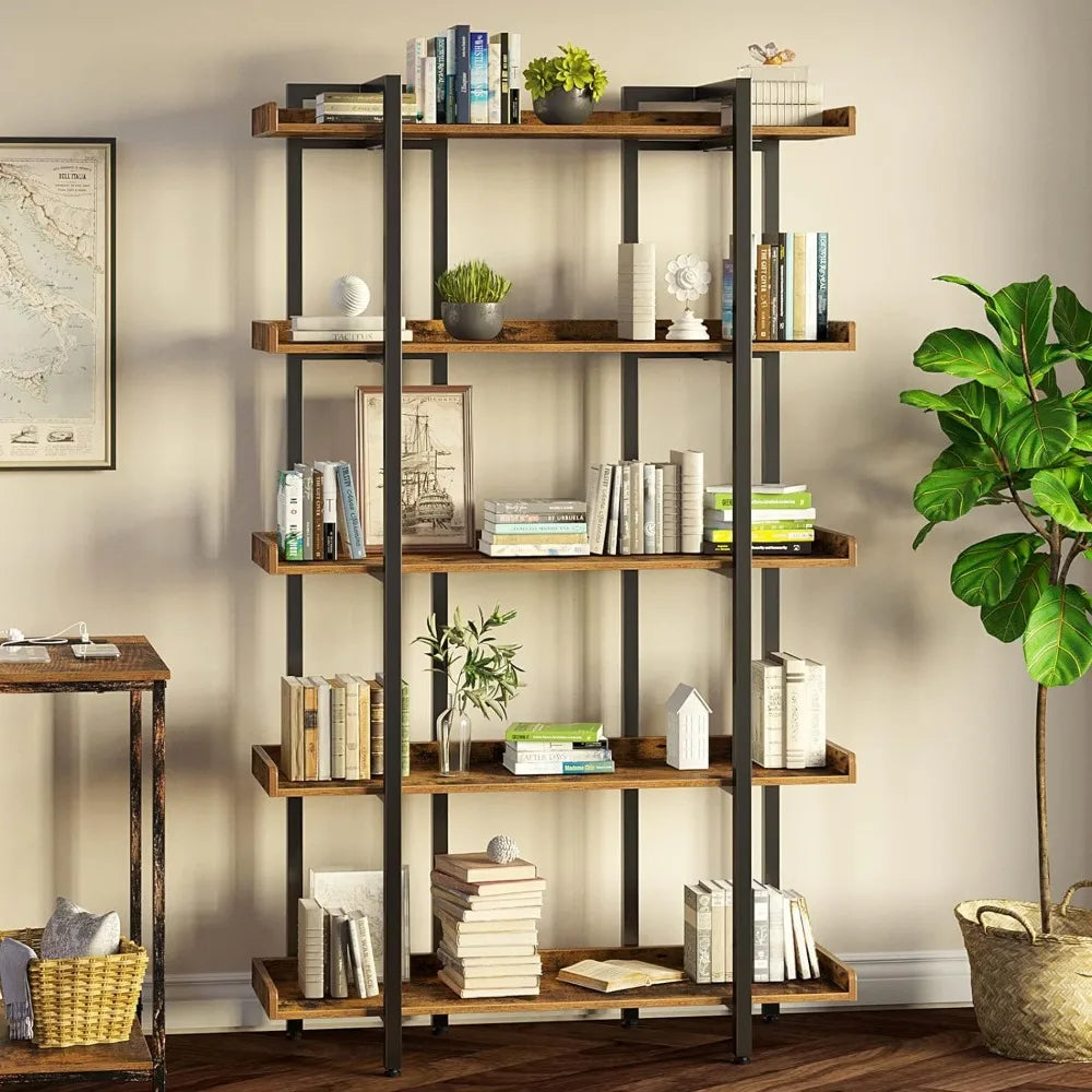 5-Tier Industrial Bookshelf, Open Shelves, Metal Frame, 71.8 Inch Height, 2 Colors