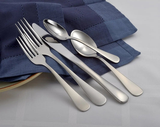 65 Piece Flatware Set for 12, Made in USA, Each Place Setting Includes 2 Forks, 2 Spoons, Dinner Knife, Also 5 Serving Pieces