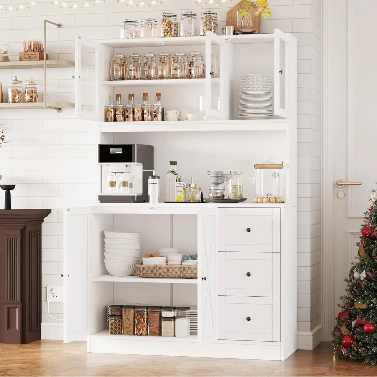 Pantry Cabinet, Charging Station, White