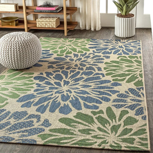 Indoor/Outdoor Floral Textured Weave Area Rug, Easy Cleaning Patio, 8 X 10, 7 Colors