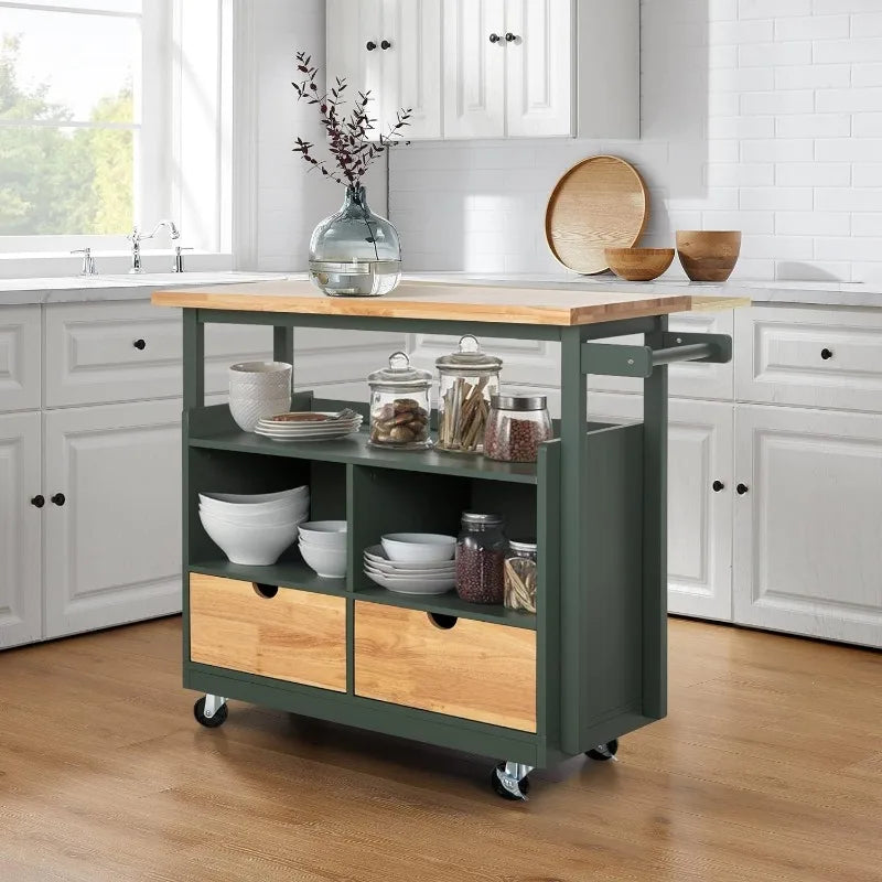 Rolling Kitchen Island Cart, with Storage & Drop Leaf, on Wheels, 3 Colors