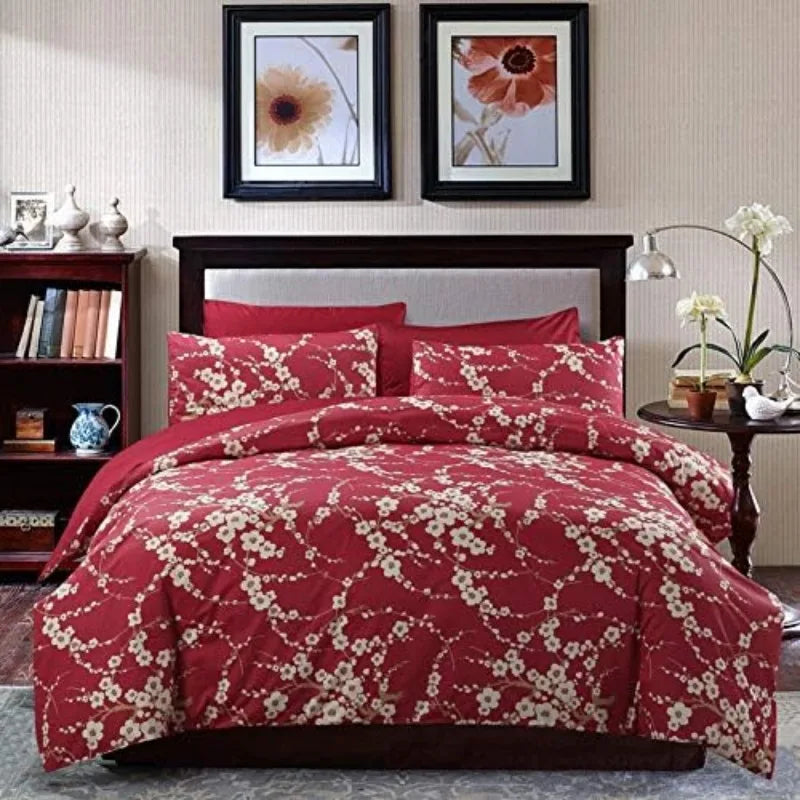 100% Cotton Garden Floral Duvet Cover Set, 3 Pieces, Reversible, 14 Colors, 4 Sizes