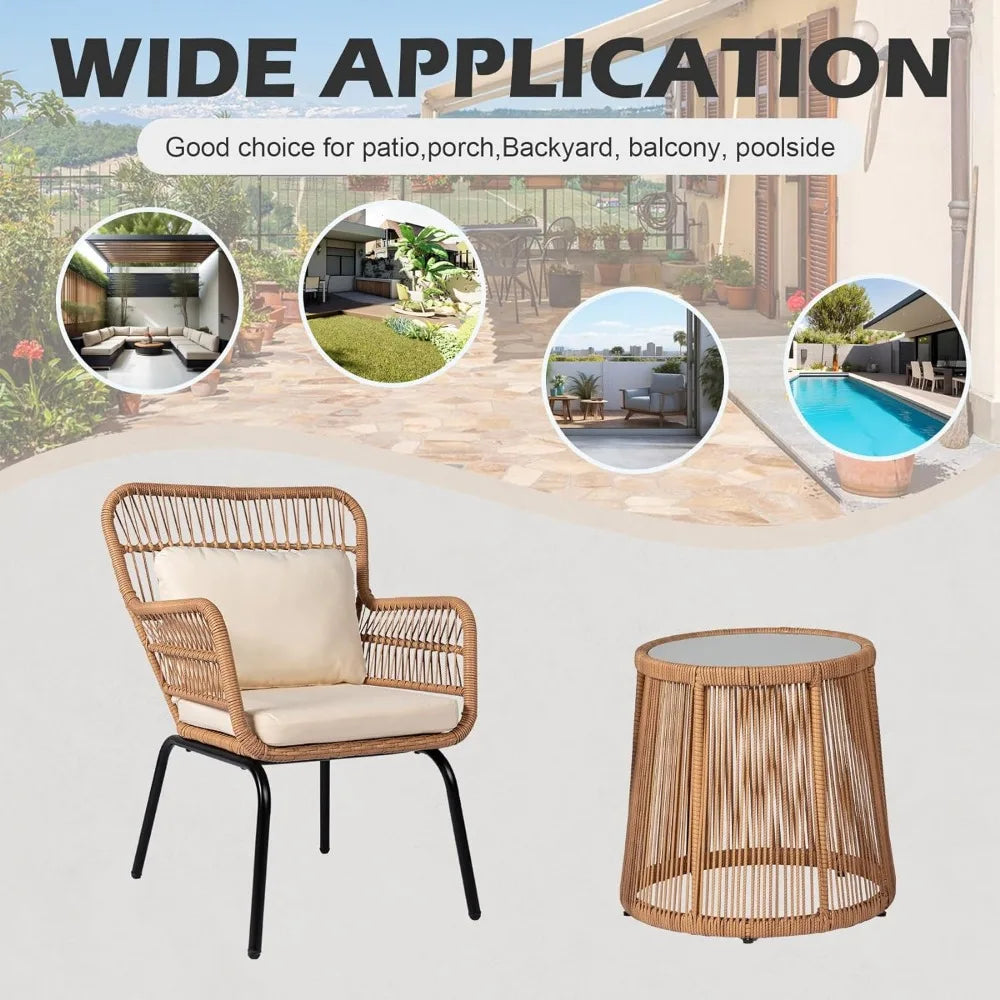 3 Piece Outdoor Wicker Furniture Set, Set - 2 Chairs and Table