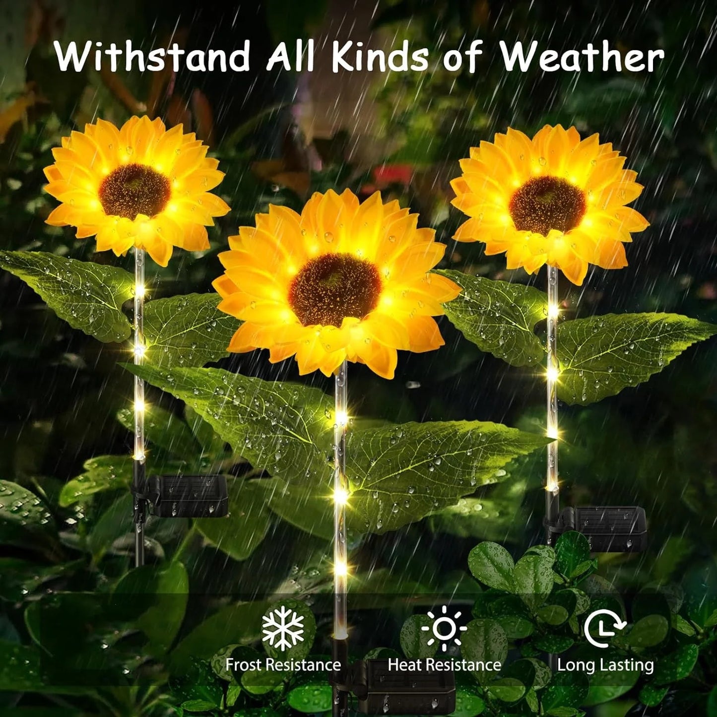 4 Pack Sunflower Solar Lights, Outdoors, Lifelike Sunflowers, Bright 64 LED Lights