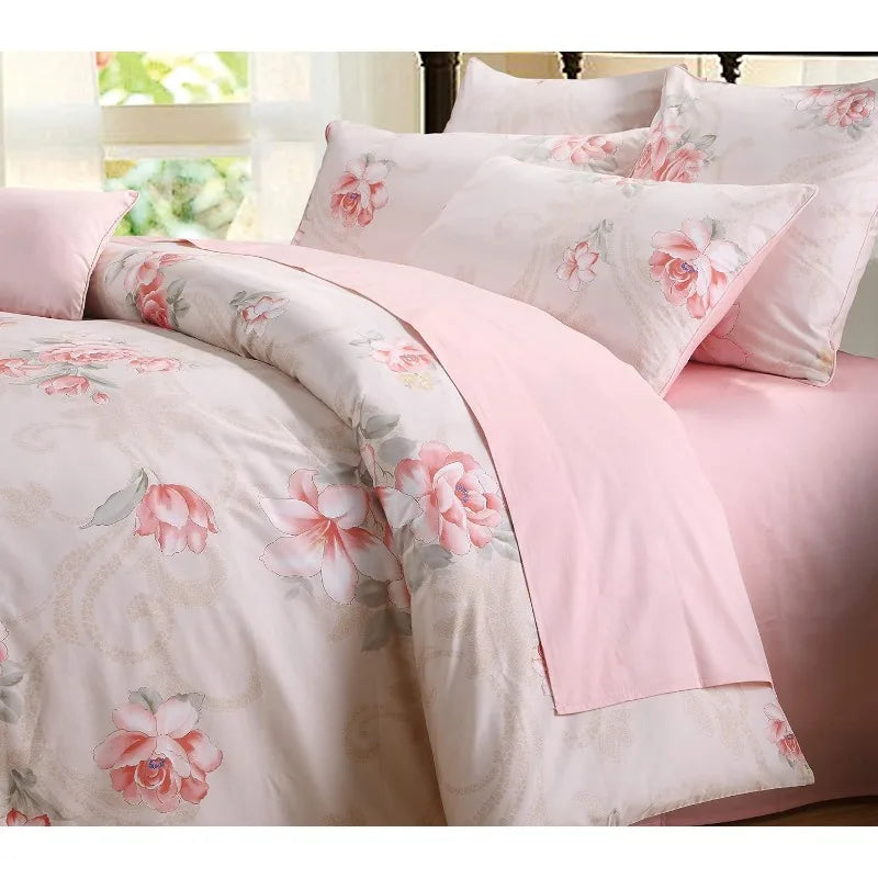 100% Cotton Garden Floral Bedding Set, Reversible, 14 Colors, 4 Sizes