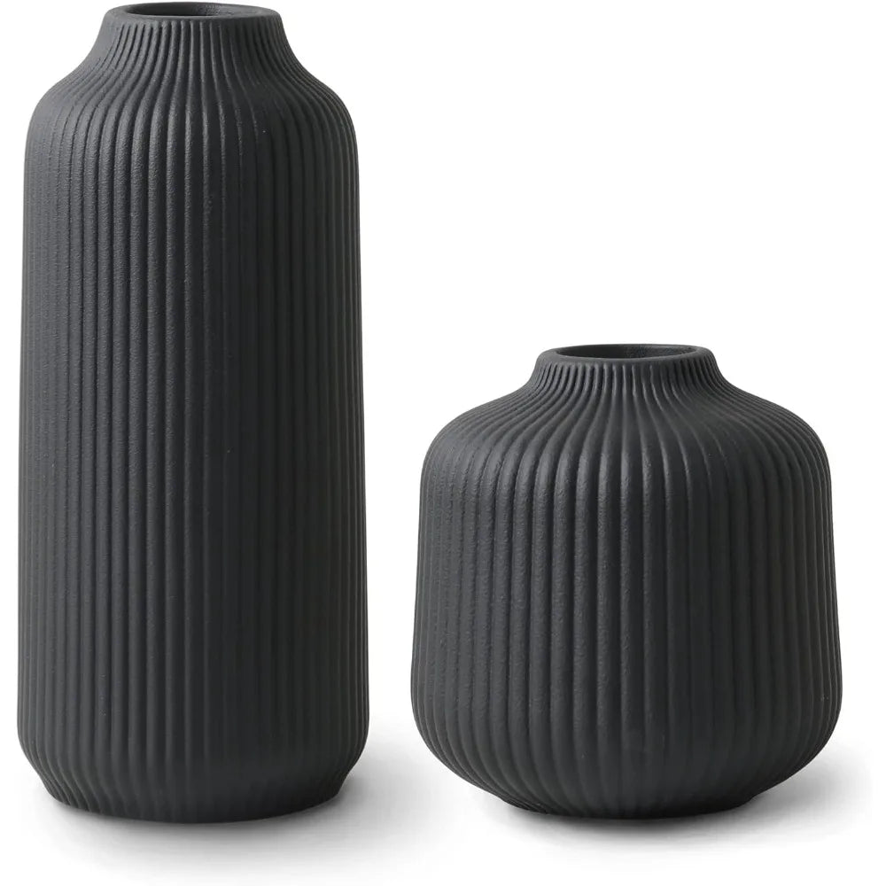 Black Matte Flower Vases Set, Set of 2