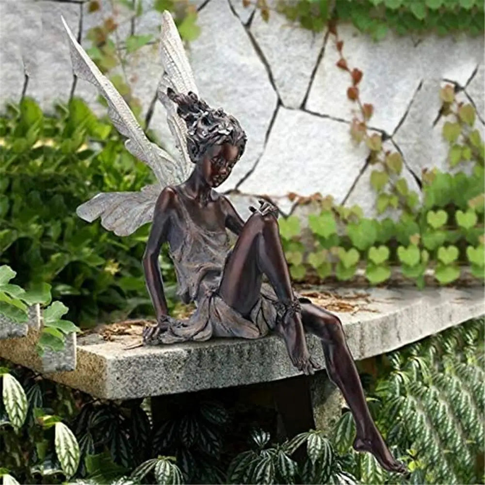 Sitting Angel/Fairy Outdoor Figurine, Decorative Resin