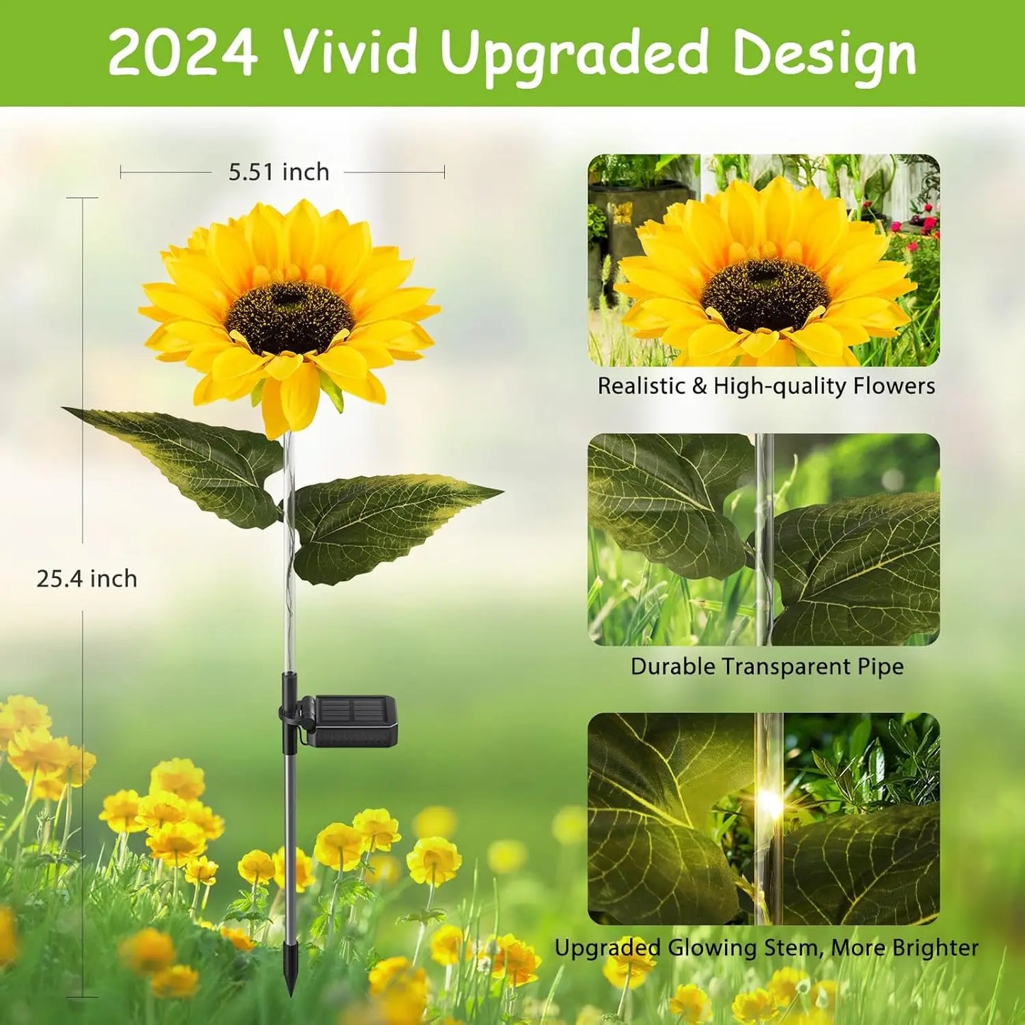 4 Pack Sunflower Solar Lights, Outdoors, Lifelike Sunflowers, Bright 64 LED Lights