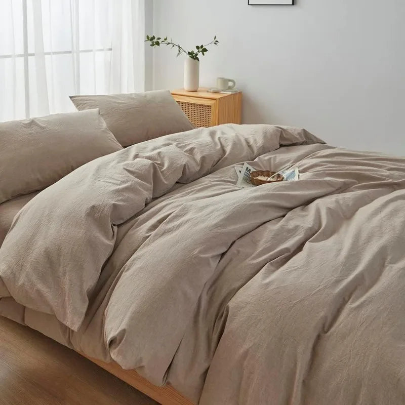 100% Cotton Duvet Cover Set,  Linen Like Textured, 3 Piece, 20 Colors, 5 Sizes