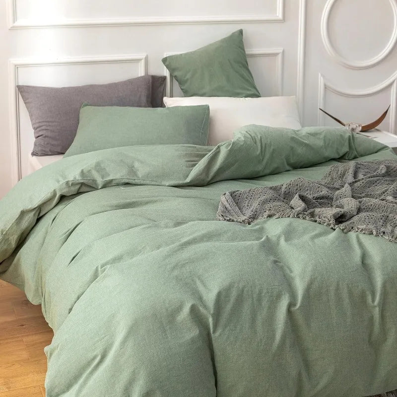 3 Piece Duvet Set, 100% Washed Cotton, With Zipper and 2 Pillowcases, Easy Care, 29 Colors, 3 Sizes