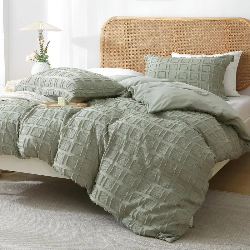 Queen Size Waffle Weave Duvet Cover Set, 3 Pieces, 100% Washed Microfiber, 8 Colors