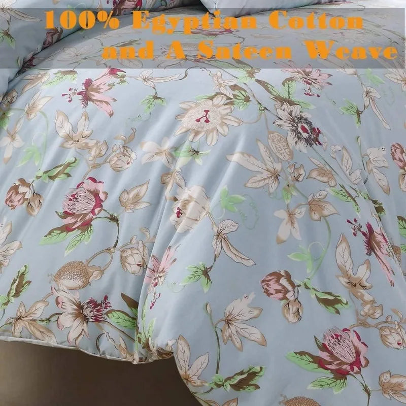 100% Cotton Garden Floral Bedding Set, Reversible, 14 Colors, 4 Sizes