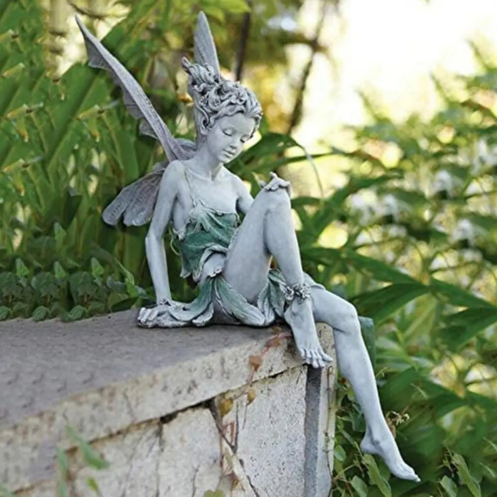 Sitting Angel/Fairy Outdoor Figurine, Decorative Resin