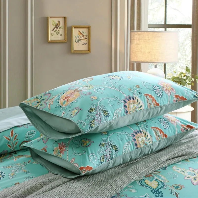 100% Cotton Garden Floral Bedding Set, Reversible, 14 Colors, 4 Sizes