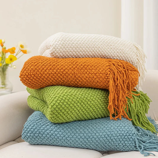 Lightweight Decorative Knitted Throw Blanket, Warm, 3 Sizes, 5 Colors