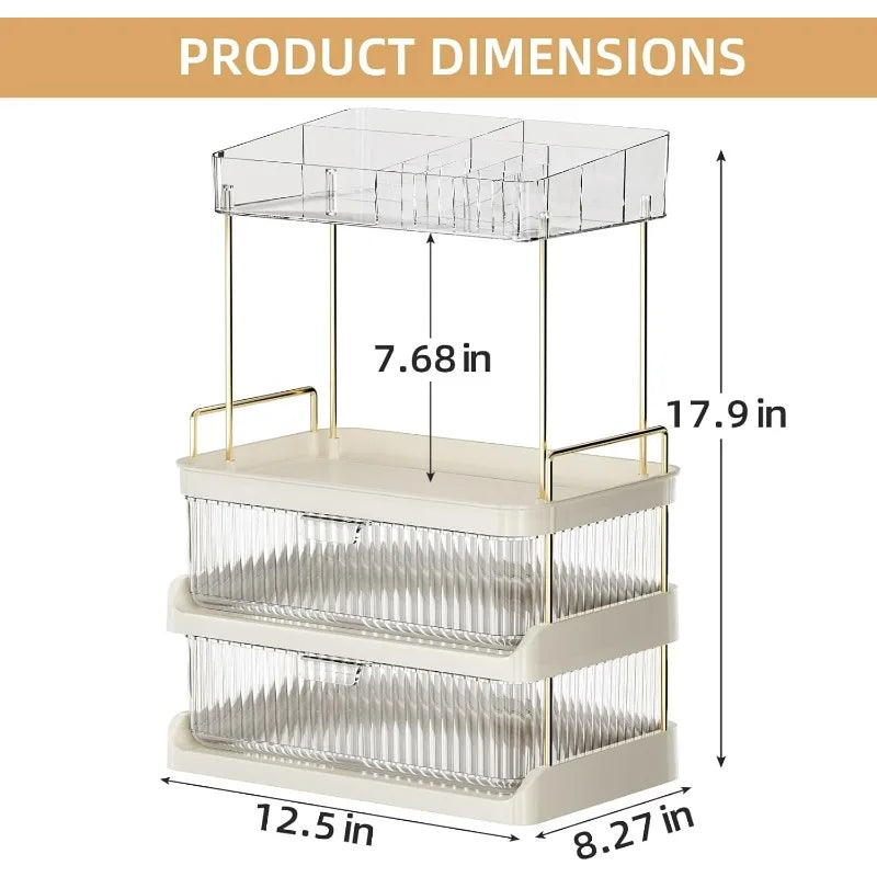 Makeup Organizer with 2 Drawers, Large Capacity Counter Storage, 3 Colors