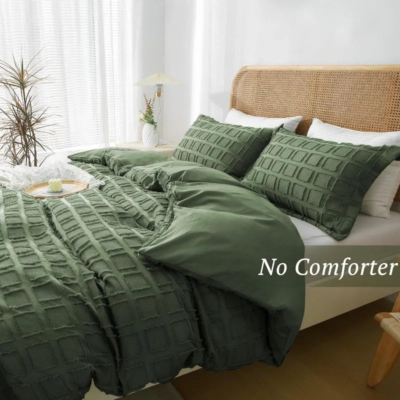 Queen Size Waffle Weave Duvet Cover Set, 3 Pieces, 100% Washed Microfiber, 8 Colors