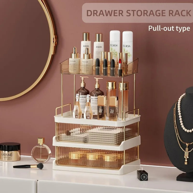 Makeup Organizer with 2 Drawers, Large Capacity Counter Storage, 3 Colors