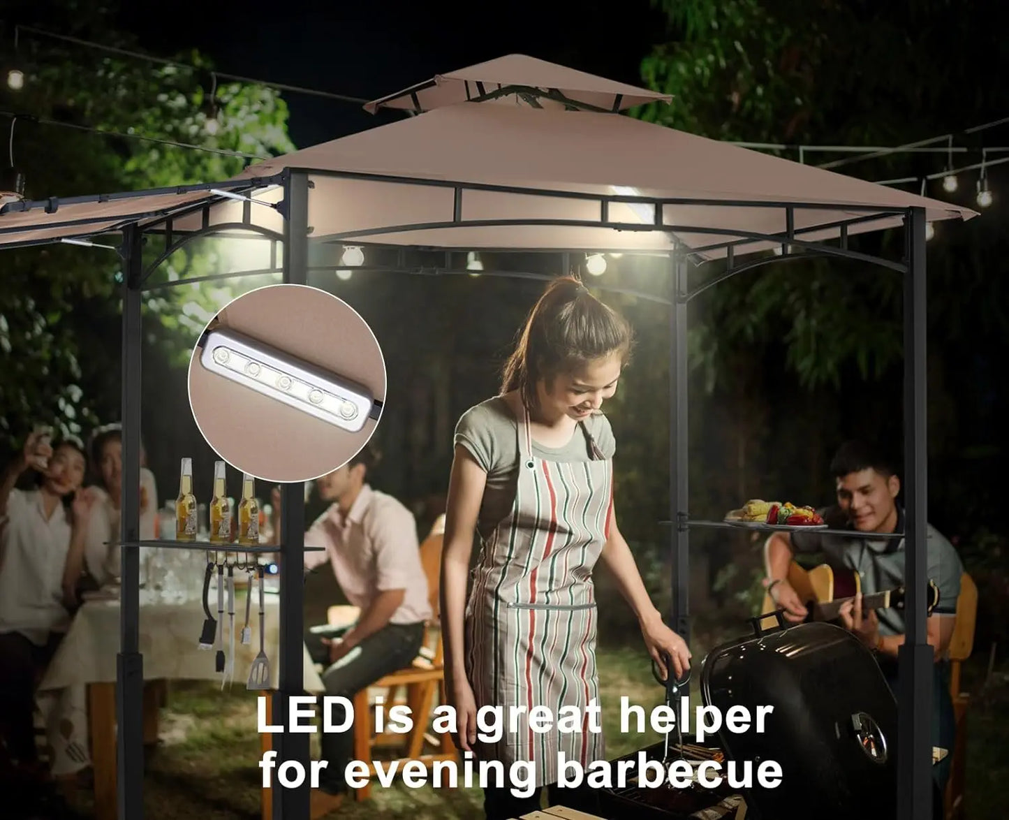 Grill Gazebo/Canopy, Extra Awning,  5 Feet X 11 Feet, with LED Lights