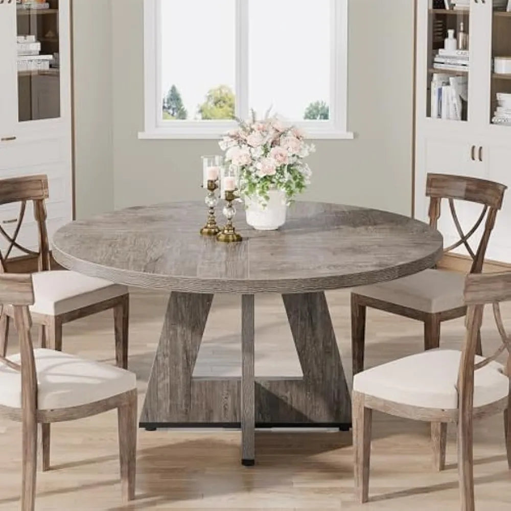 Circular Dining Room Table, 47 Inch, Farmhouse Style - No Chairs, Grey