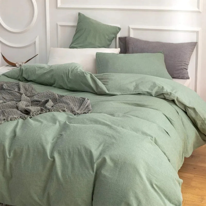 3 Piece Duvet Set, 100% Washed Cotton, With Zipper and 2 Pillowcases, Easy Care, 29 Colors, 3 Sizes