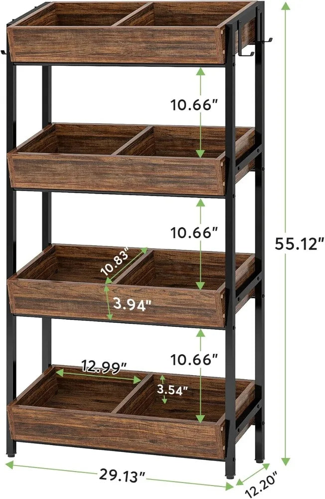 Kitchen/Pantry Shelf Unit, 4 Tiers, Metal & Wood, 2 Colors