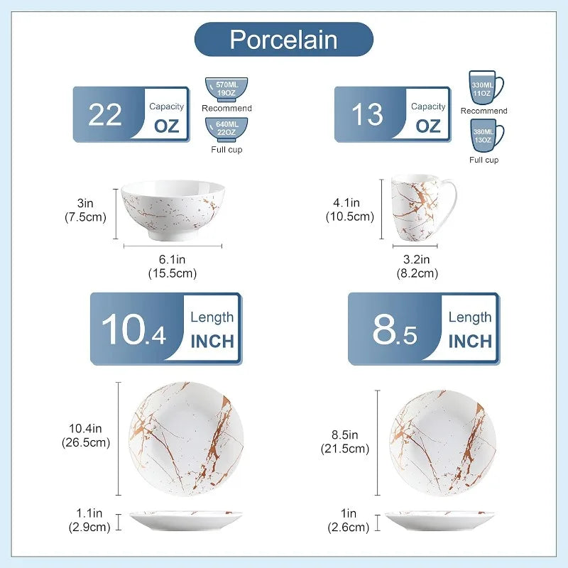 12 Piece Porcelain Dinnerware Set, 4 Place Settings, Plates & Bowls, 2 Colors