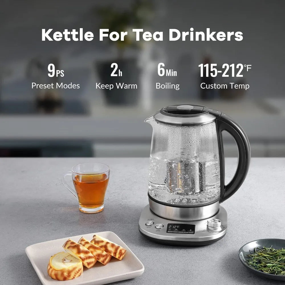 Electric Tea Kettle, Removable Infuser, 9 Pre-set Brewing Programs, Temperature Control