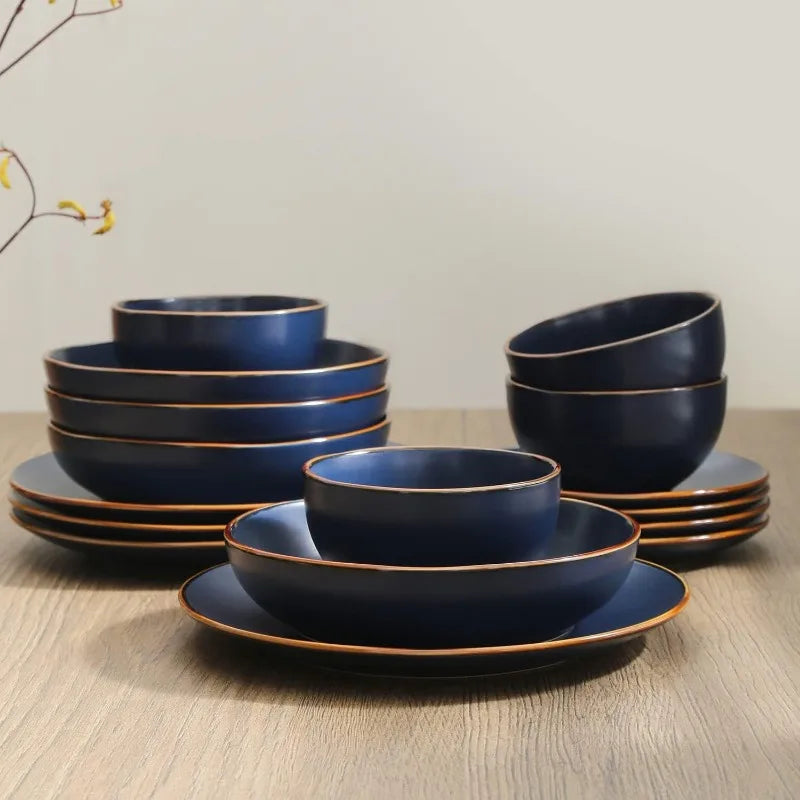 16-Piece Stoneware Dinnerware Set, 5 Colors