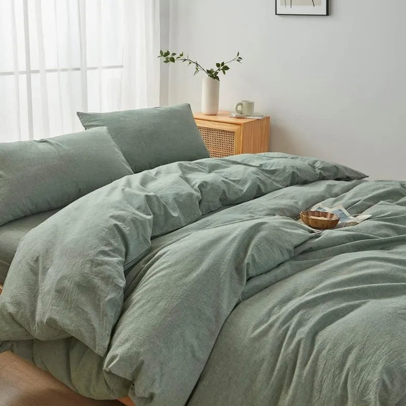 100% Cotton Duvet Cover Set,  Linen Like Textured, 3 Piece, 20 Colors, 5 Sizes