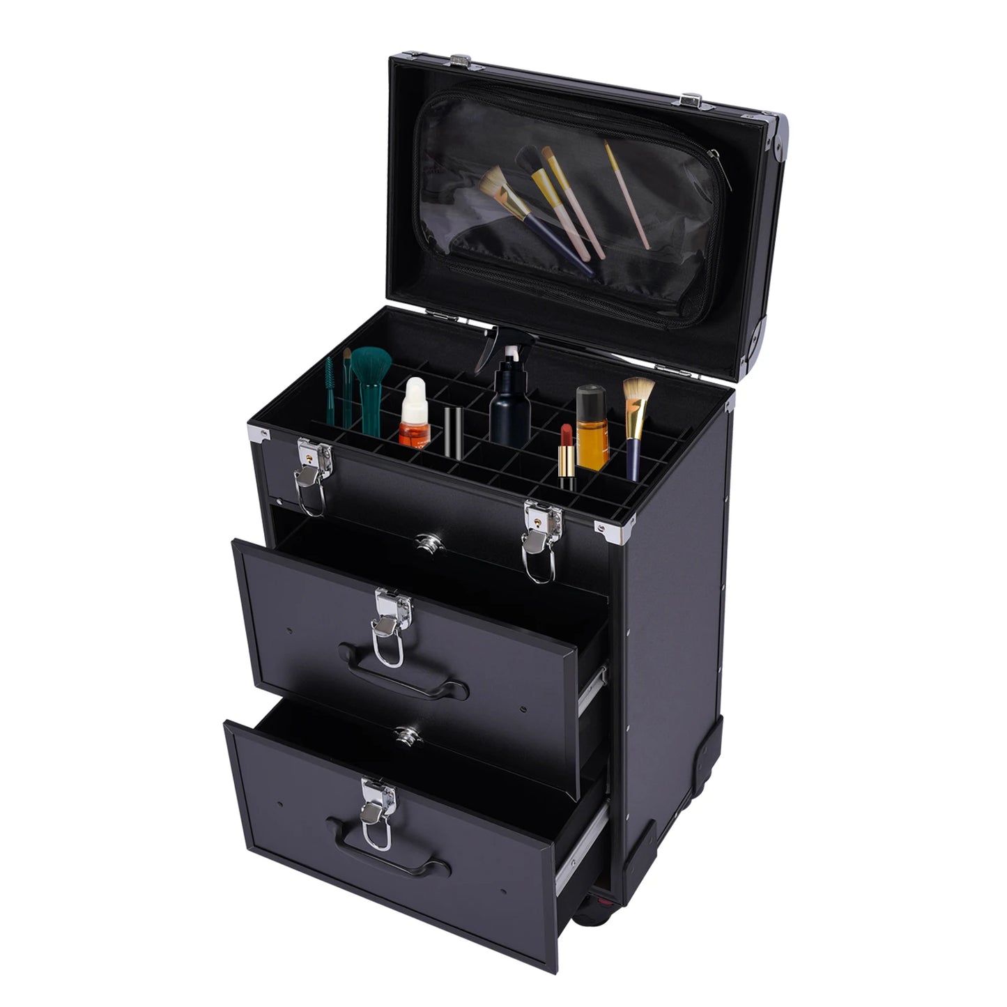 3 Tier Rolling Makeup Case Storage, with Locks, Professional Cosmetic Trolley, 2 Colors