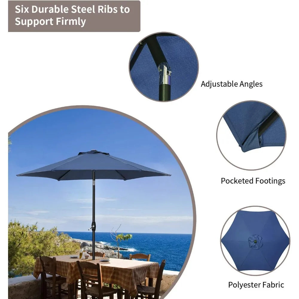 7.5 Ft. Outdoor Patio Umbrella, Push Button Tilt and Crank, Navy Blue