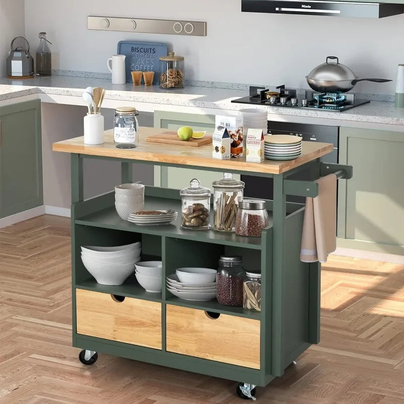 Rolling Kitchen Island Cart, with Storage & Drop Leaf, on Wheels, 3 Colors