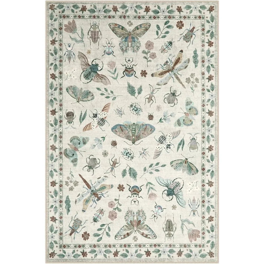 Insect Motif Area Rugs, Soft Washable, 2 Sizes, 1 Color