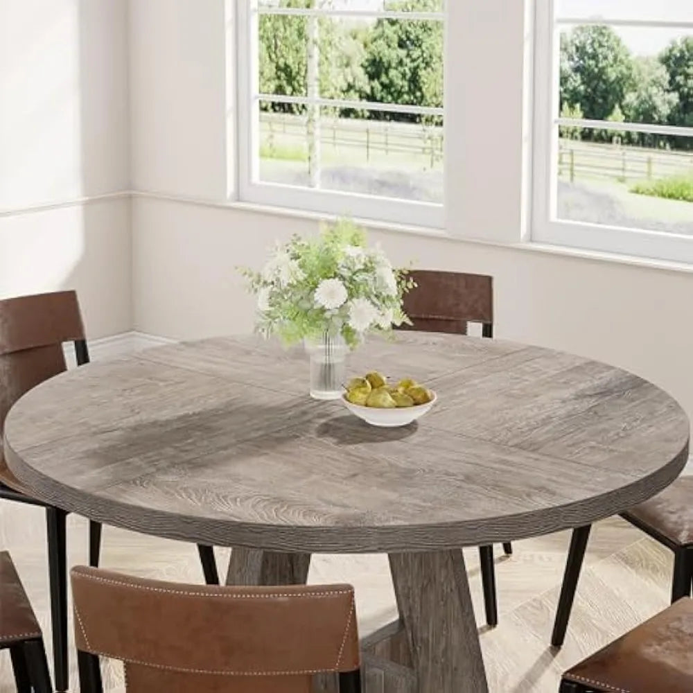 Circular Dining Room Table, 47 Inch, Farmhouse Style - No Chairs, Grey