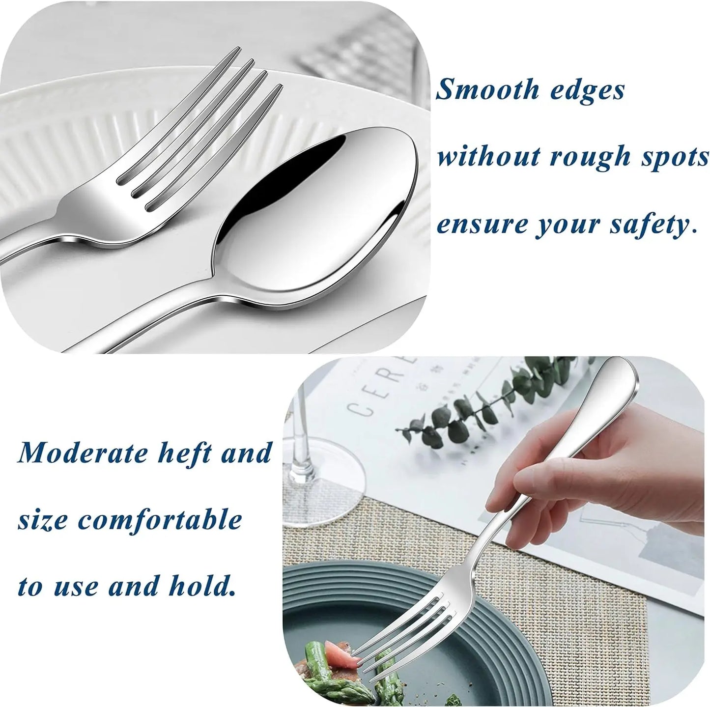 60 Piece Stainless Steel Flatware Set, 12 Place Settings, Set Includes 2 Forks, 2 Spoons, Knife