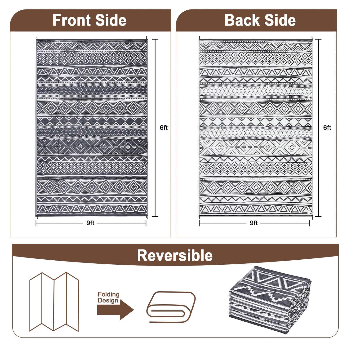 5 X 8 Outdoor Rug, Waterproof/Reversible, Plastic Material, Grey/White