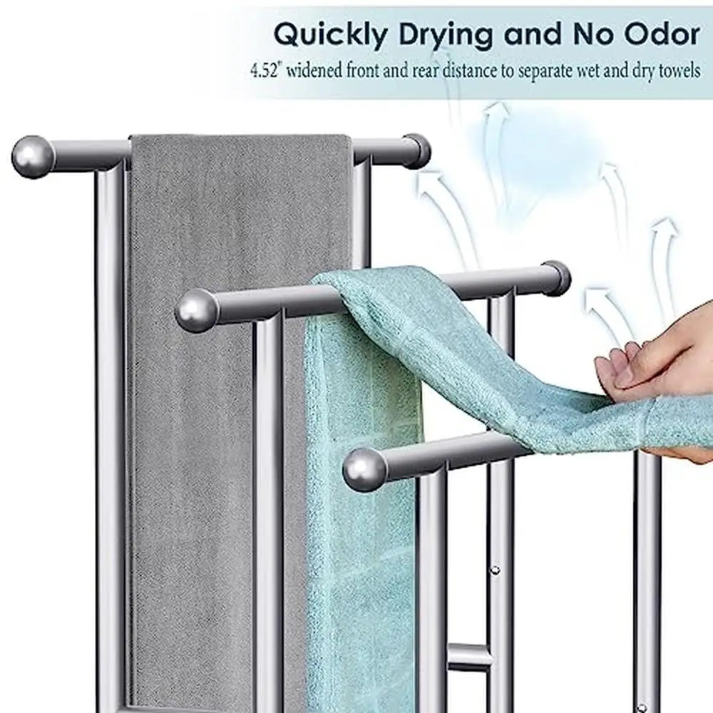 3 Tier Towel Rack with Storage Basket,  Freestanding for Drying & Display, Anti-Slip Feet