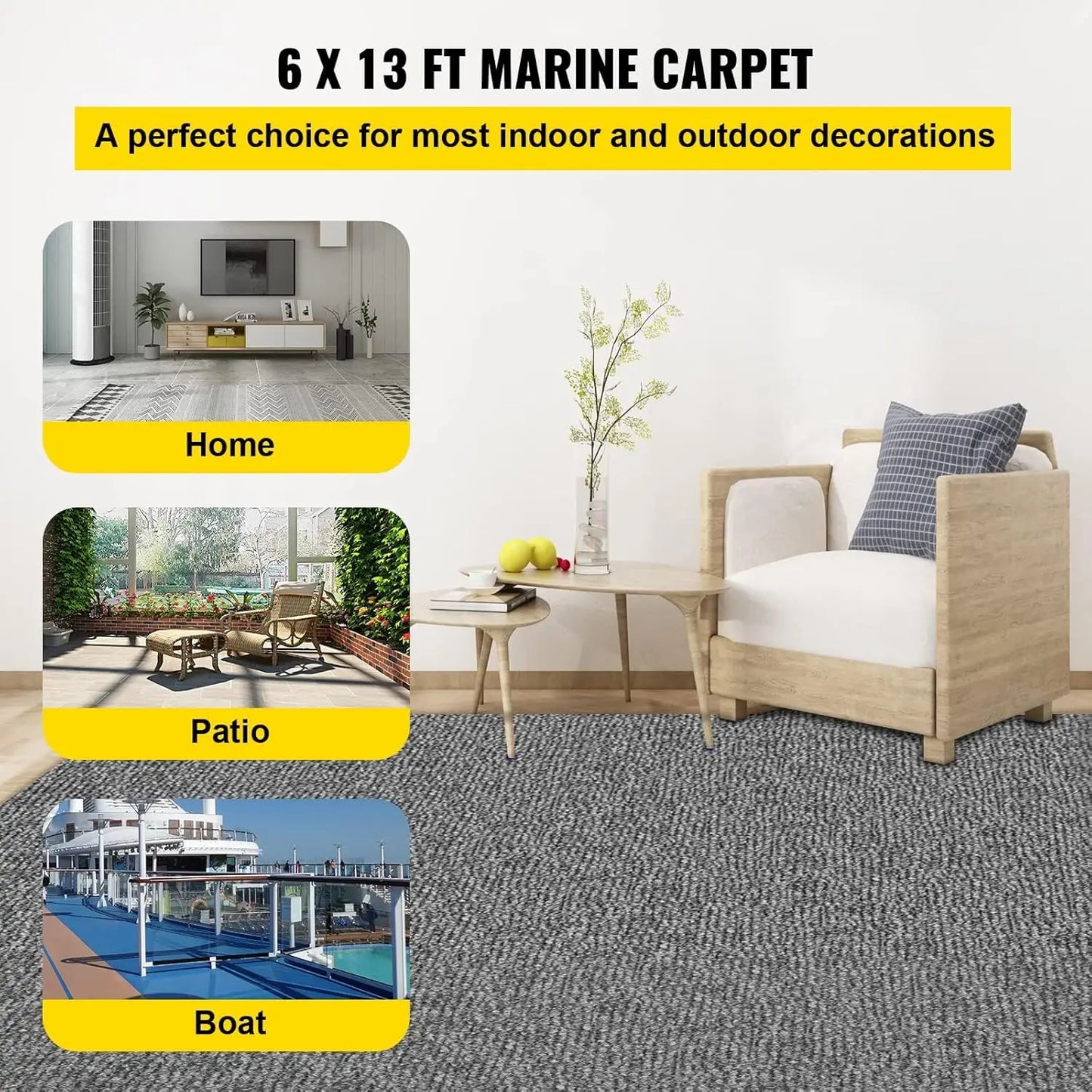 Outdoor Rug for Boats/Patio, Marine Grade Rug, 6 ft X 52.5 ft,  Waterproof, Deep Blue