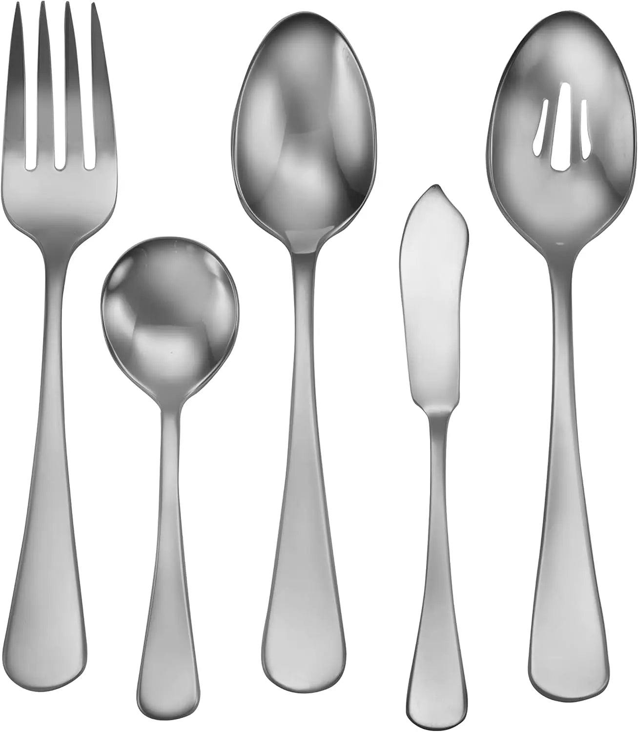 65 Piece Flatware Set for 12, Made in USA, Each Place Setting Includes 2 Forks, 2 Spoons, Dinner Knife, Also 5 Serving Pieces