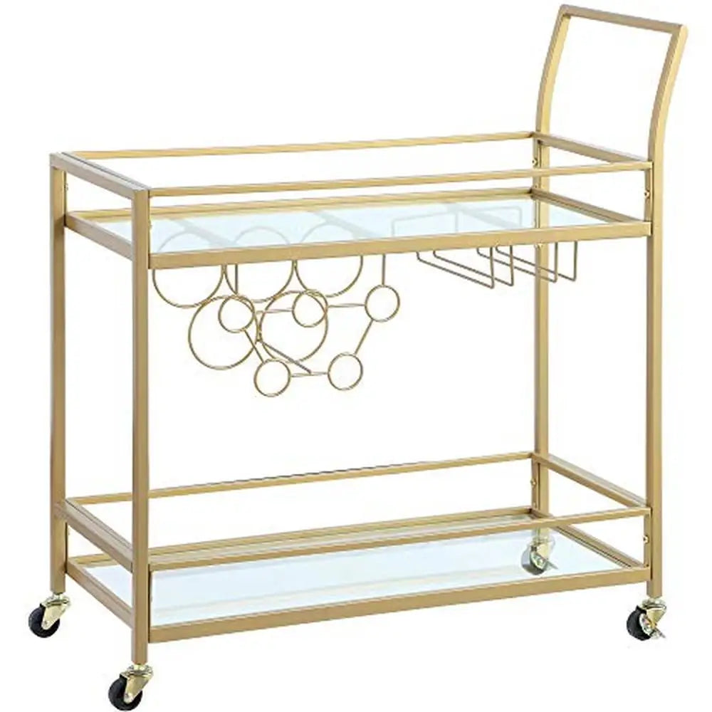 Gold Bar Cart, 2 Tier, Storage or Serving, 32.5 Inch