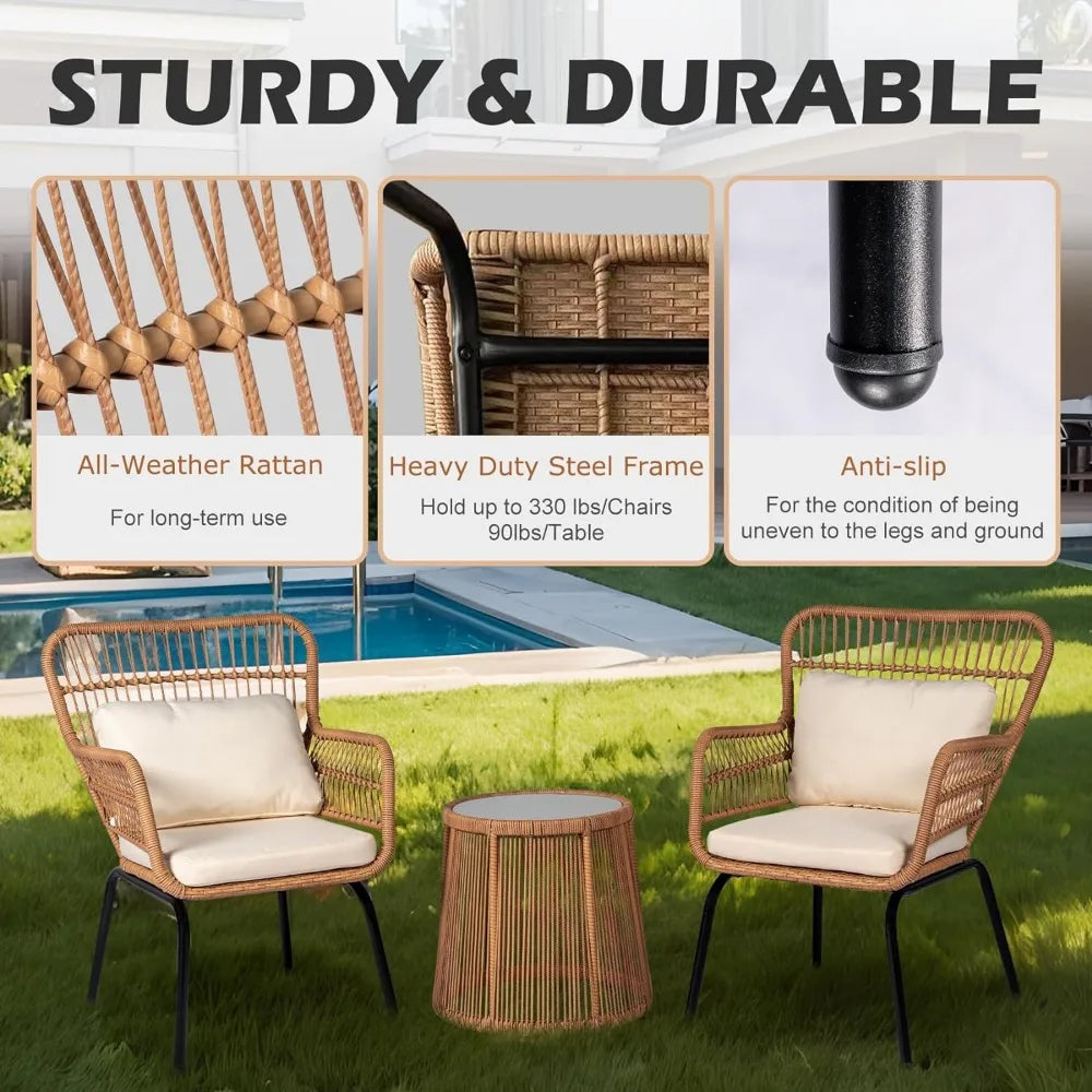 3 Piece Outdoor Wicker Furniture Set, Set - 2 Chairs and Table