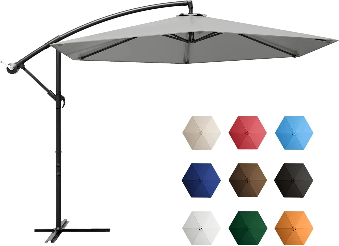 10 Ft. Outdoor Offset Umbrella, Cantilever, With Crank, 10 Colors