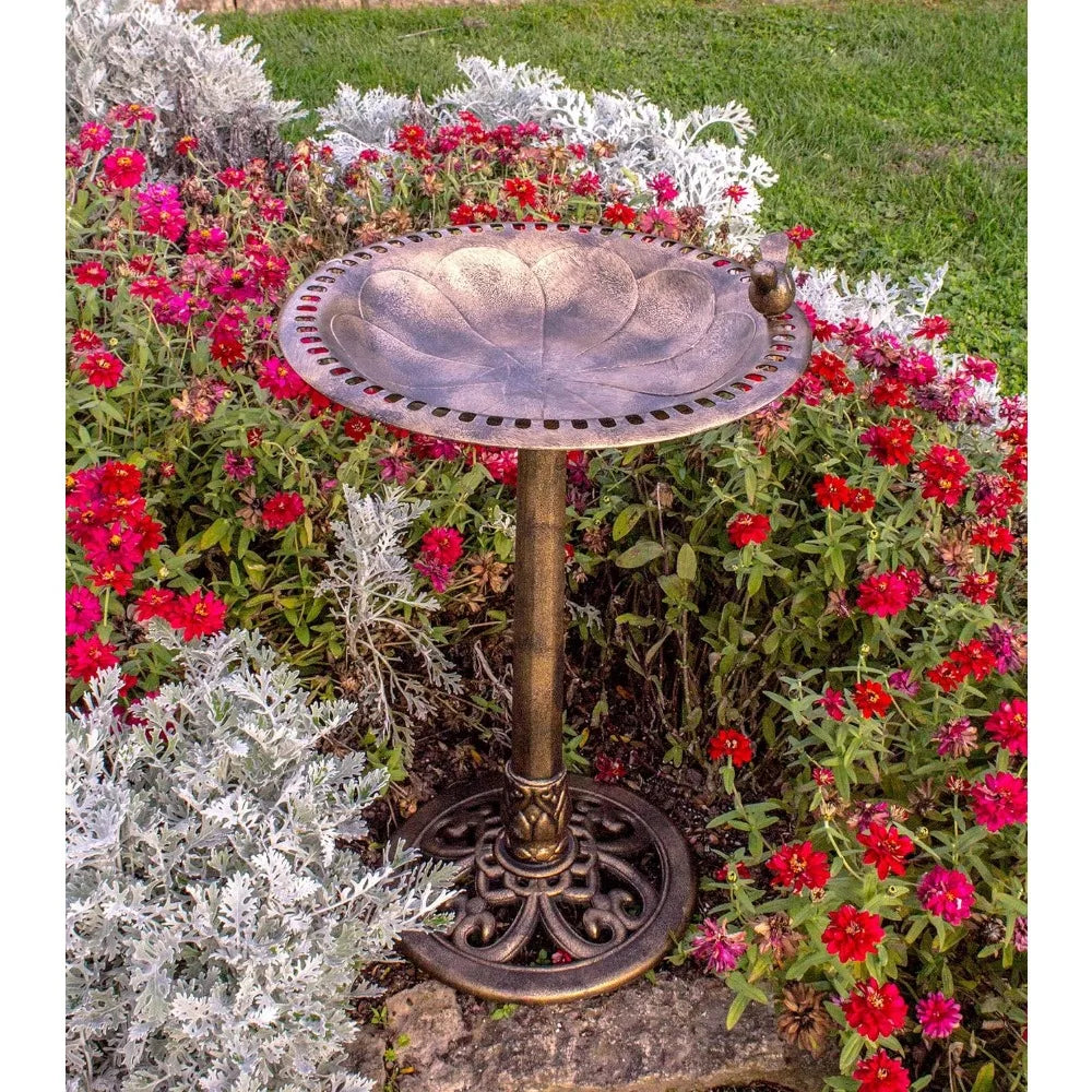 Outdoor Garden Bird Bath, Bronze, Weather Resistant, Polyresin, 30 Inch