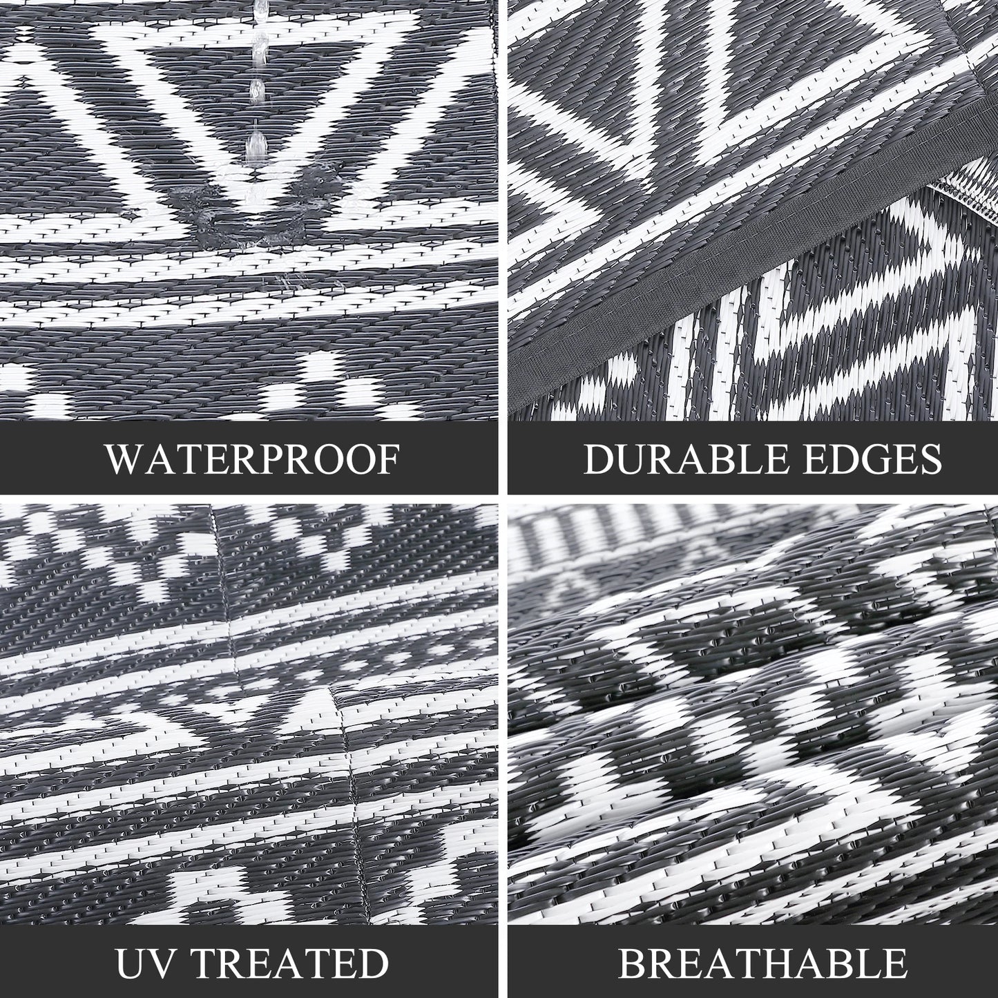 5 X 8 Outdoor Rug, Waterproof/Reversible, Plastic Material, Grey/White