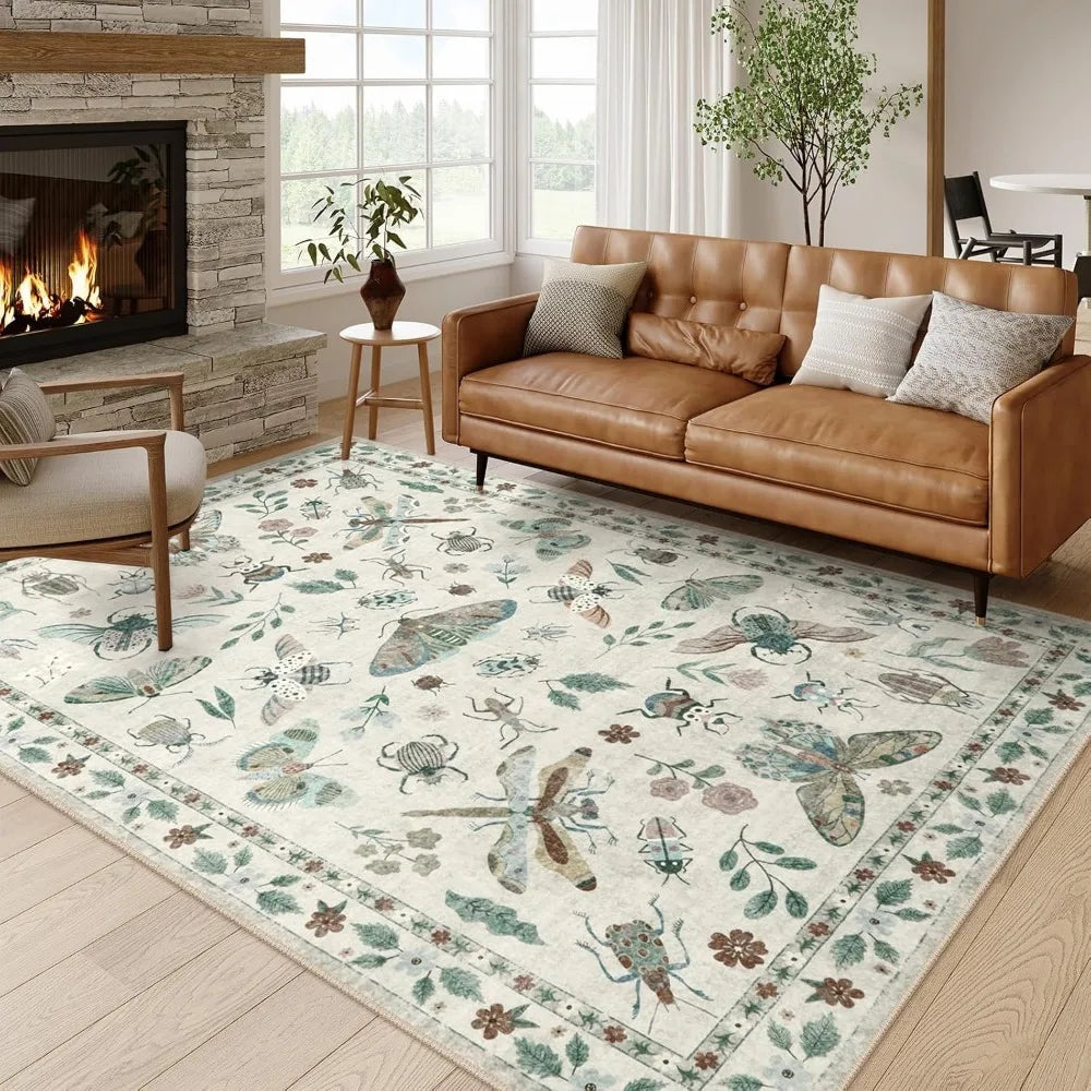 Insect Motif Area Rugs, Soft Washable, 2 Sizes, 1 Color